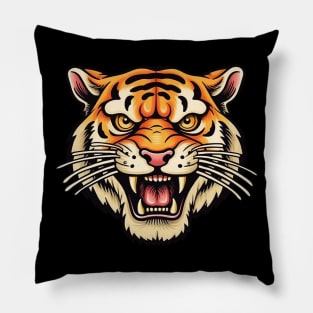 Old School Roaring Tiger Mascot Flash Tattoo Pillow