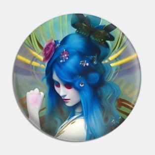 Cool Trippy Hippie Girl with Blue Hair Dancing Japanese Geisha Pin