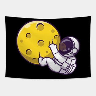 Astronaut Hanging On Moon Cartoon Tapestry