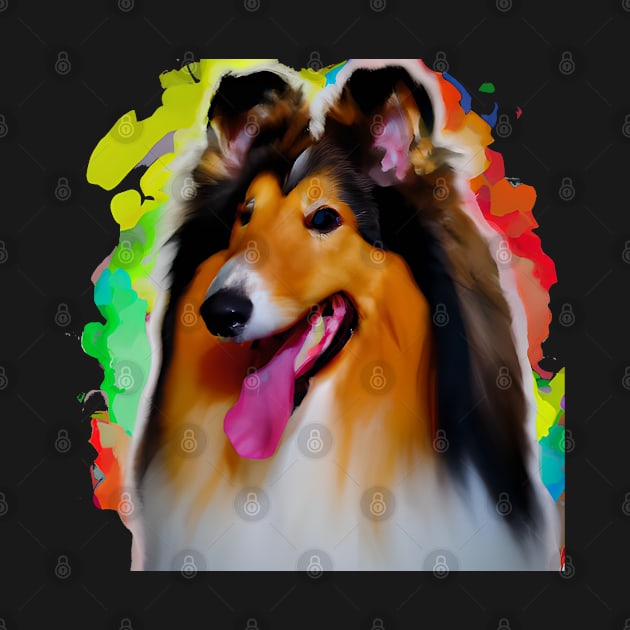 Collie Dog Rainbow Painting by KayBee Gift Shop