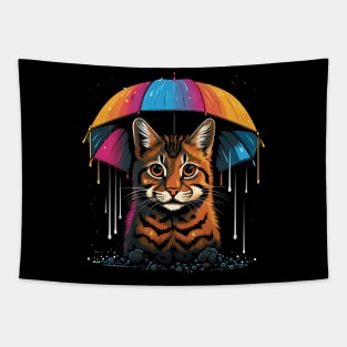 American Bobcat Rainy Day With Umbrella Tapestry