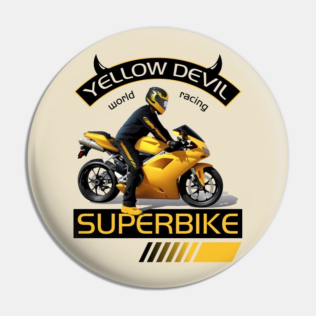 Yellow Devil Superbike World Racing, T-shirt for Biker, MotorCycle Rider Tee, Biker Dad Gift Pin by Ben Foumen