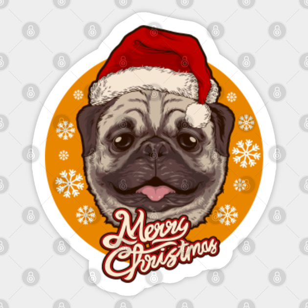 Merry Christmas Santa Claus Cute Dog Wearing Hat Xmas - Christmas Pug -  Sticker | TeePublic