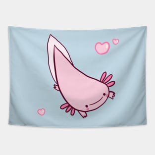 Cute happy axolotl with hearts Tapestry