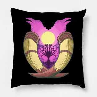 With Yggdrasil and drinking horns - Hugin and Munin Pillow