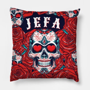 Jefa Sugar Skull & Red Roses Pillow