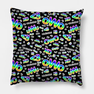 Emoji Rainbow on Black Background Pattern Pillow