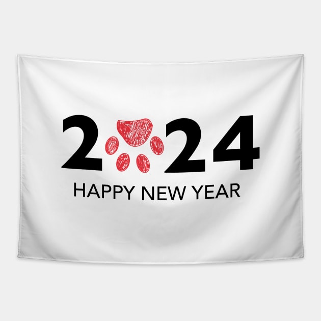 2024 text with doodle red paw print Tapestry by GULSENGUNEL