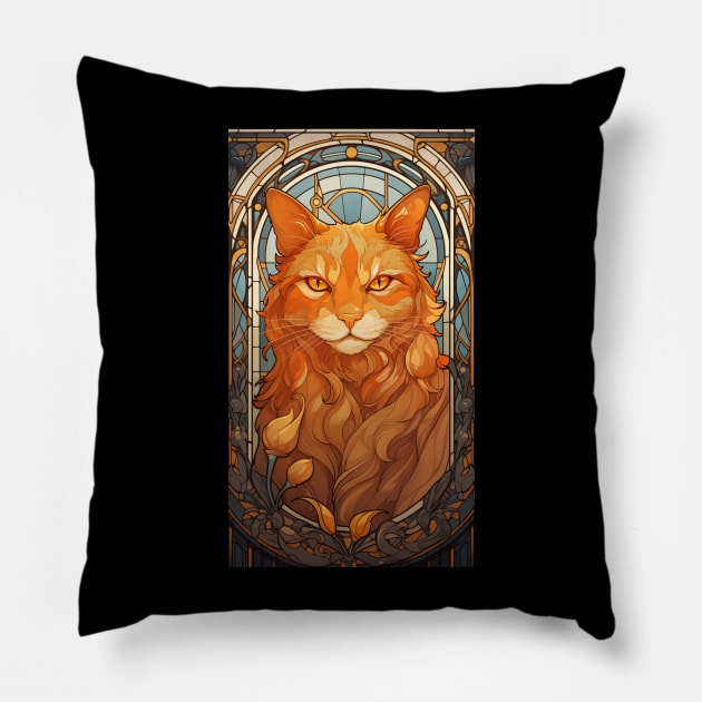 Golden Art Nouveau Cat Pillow by Suztv