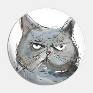 Funny Badly Drawn Angry Cat Pin