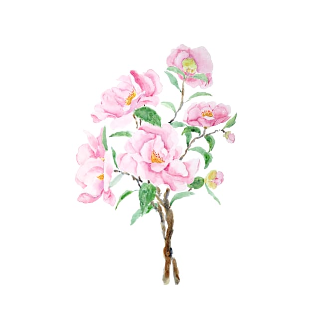 pink camellia  flowers  watercolor painting by colorandcolor