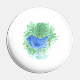 blue bird and shrub watercolor painting Pin