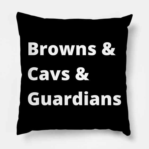 Cleveland Guardians, Browns and Cavs T-Shirt Pillow by CityTeeDesigns
