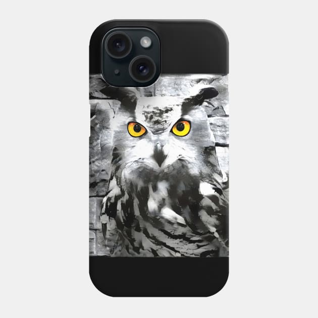 Owl Black and White Spray Paint Wall Phone Case by Nuletto