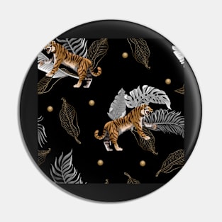 Tigers in the jungle black and  gold Pin