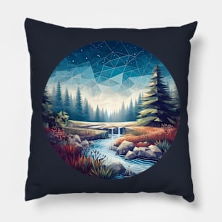 Low Poly Night Forest with River Pillow