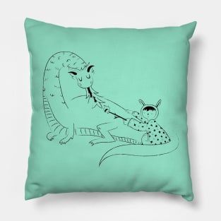 A Girl and Her Dragon - Cute Illustration Pillow