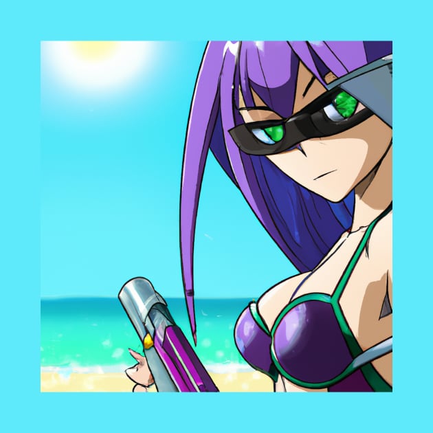 Anime Girl with Purple Hair at the Beach by Starbase79
