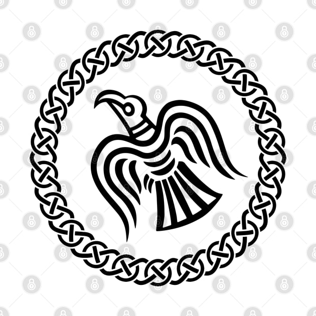 raven of odin viking knotwork black by Blue Pagan