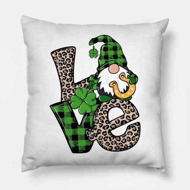 Love St Patricks Day Gnome Leopard Shamrock Pillow by Jenna Lyannion