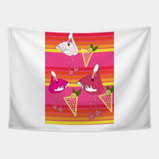 Flamingo Cocktails at Sunset on Pink ' Tapestry