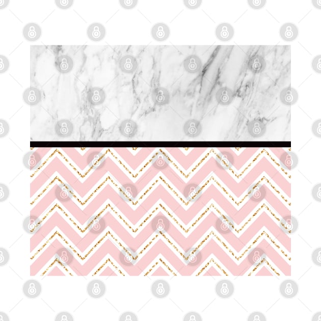 Marble with Rose Pink White and Yellow Gold ZigZag Chevron Pattern by squeakyricardo