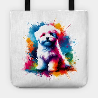 Charming Bolognese Dog in Colorful Splash Art Style Tote