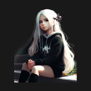 White long hair anime girl T-Shirt