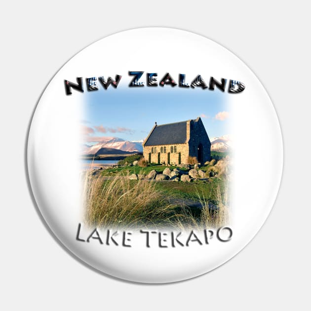 New Zealand - Lake Tekapo, Good Shepherd Pin by TouristMerch