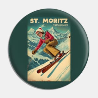 St. Moritz Switzerland Ski Pin