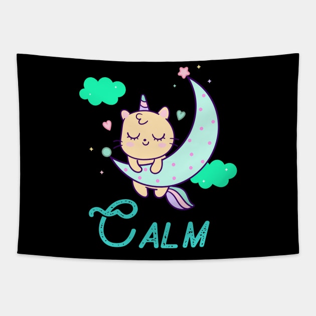 Calm Unicorn Cats Funny Gift for girl birthday Tapestry by Fashion Style