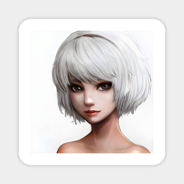 White Hair Anime Girl Magnet by animegirlnft