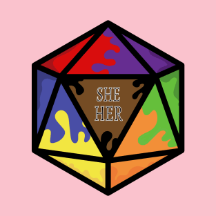 Rainbow Pronoun Pride D20 She/Her T-Shirt