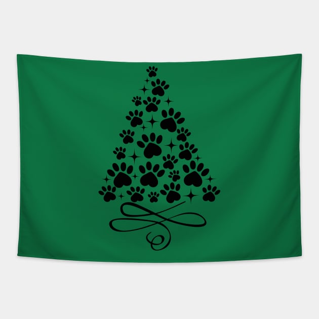 Dog Paw Christmas Tree - Black Tapestry by Young Designz