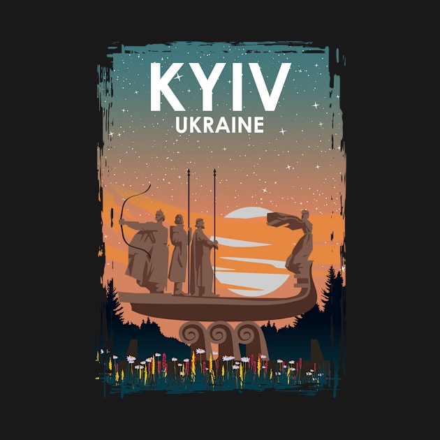 Kyiv Kiev Ukraine Monument Vintage Minimal European City Travel Poster by jornvanhezik