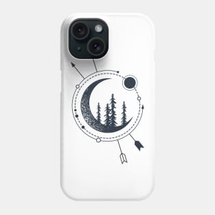 Forest And Сrescent. Pine Trees On The Moon. Creative Illustration. Geometric, Line Art Style Phone Case