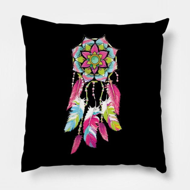 Inspirational DREAM CATCHER T-SHIRT HOT PINK DREAM CATCHER Pillow by abcmandalaclothing