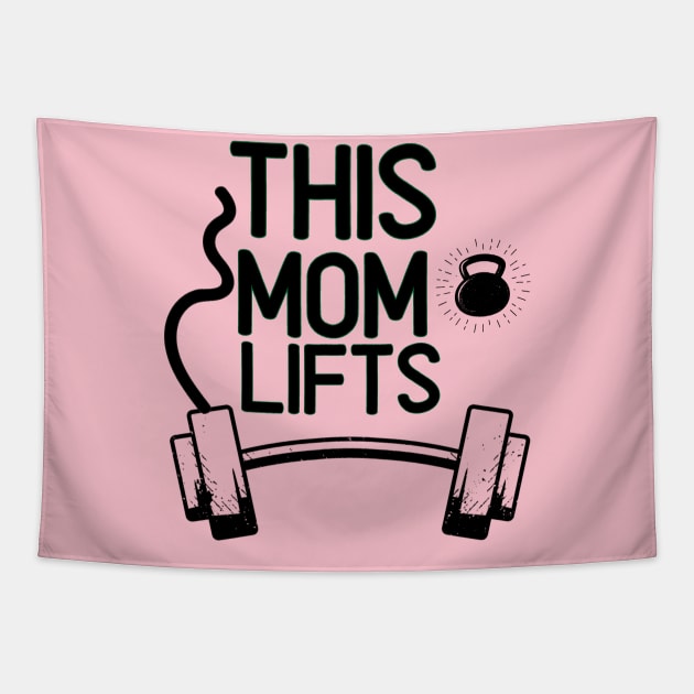 This Mom Lifts Funny Woman Weight Lifting Workout Tapestry by Grun illustration 