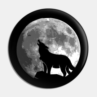 Wolf Silhouette on the moon gift for women and men Pin