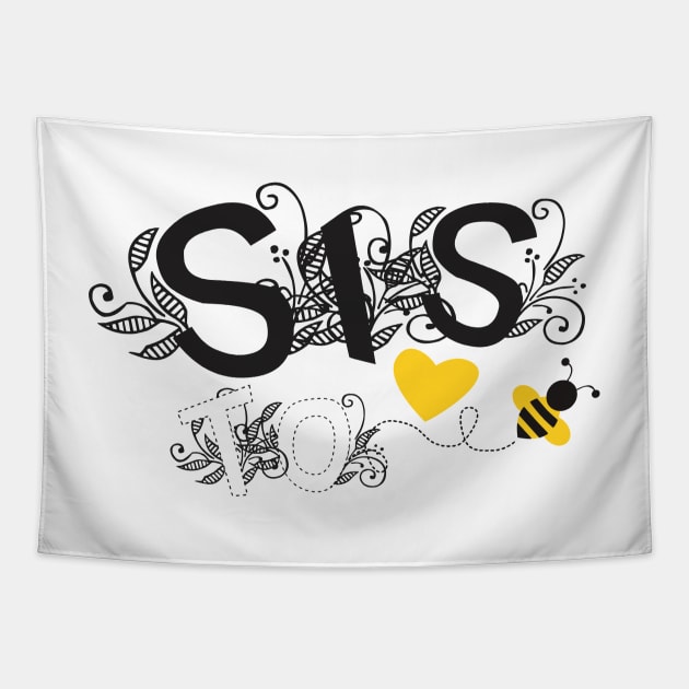 Sis To Be | Modern Cute Black And White Floral Typography With Yellow Bee And Heart | New Baby Announcement Tapestry by ZAZIZU