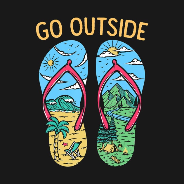 Funny Camping Graphic Go Outside Flip Flops Camper by Zak N mccarville