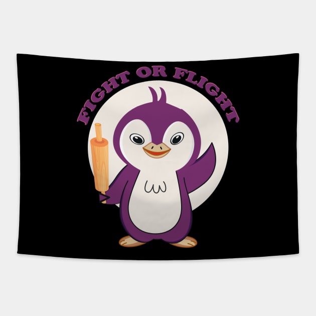 Fight or Flight Funny Penguin Pun Fight shirt Flight Meme Tapestry by Selva_design14