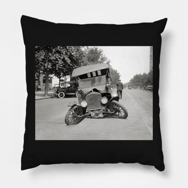 Automobile Crash, 1922. Vintage Photo Pillow by historyphoto