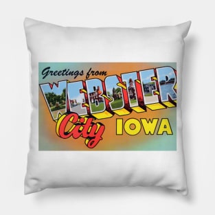 Greetings from Webster City, Iowa - Vintage Large Letter Postcard Pillow