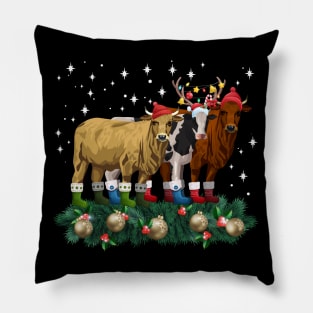 Cow Reindeer Hat Santa Christmas Light Funny Cow Pillow