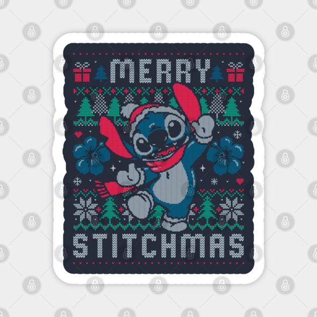 Merry Stitchmas Funny Cute Christmas Gift Magnet by eduely