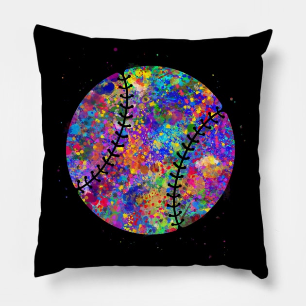 Baseball ball watercolor Pillow by Yahya Art