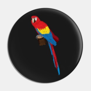 Artwork of a Sitting Scarlet Macaw Parrot Pin