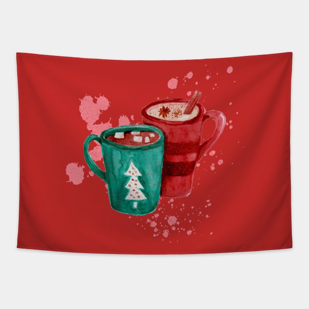 A Heartwarming Christmas Wish Over a Cup of Coffee Tapestry by Artistic Design