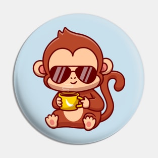 Cute Cool Monkey Drink Coffee Cartoon Pin